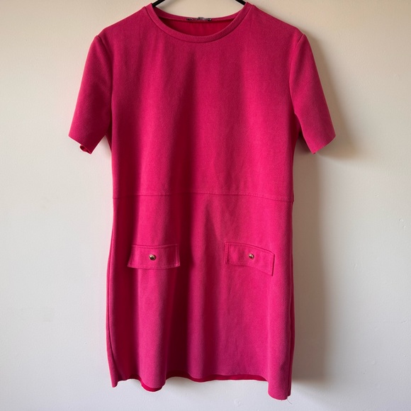 Zara Dresses & Skirts - ZARA Hot Pink Short Sleeve Dress Mod Size M